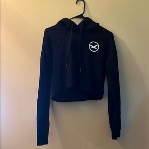 Hollister Black Cropped Hoodie with Logo. Size XS